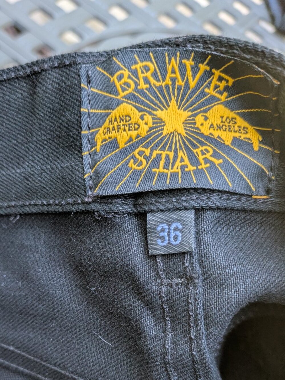 Brave Star Selvedge Denim Jeans, Black Size 36 waist, Inseam 30".